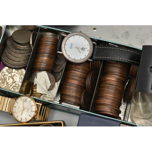 126 - A BOX OF ASSORTED ITEMS, to include a selection of wristwatches, names to include Rotary, Sekona, an... 