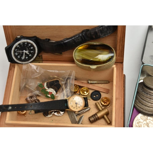 126 - A BOX OF ASSORTED ITEMS, to include a selection of wristwatches, names to include Rotary, Sekona, an... 