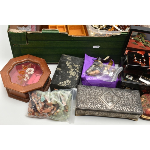 131 - A BOX OF ASSORTED ITEMS, to include an early 20th century garnet brooch with a vacant glass panel to... 