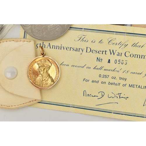 135 - A SMALL BOX CONTAINING COINS AND MEDALS, to include a 25th Anniversary Desert War Commemorative Meda... 