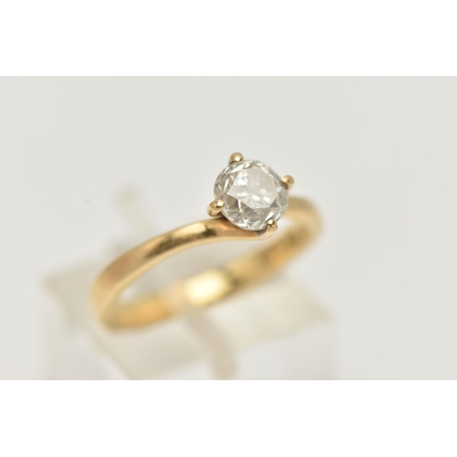 142 - A SINGLE STONE DIAMOND RING, round brilliant cut diamond, four prong set in a 18ct yellow gold twist... 