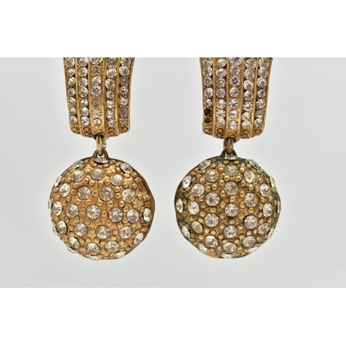 147 - A PAIR OF 'ASKEW' CLIP ON EARRINGS, a pair of large statement earrings, yellow metal and paste, fitt... 