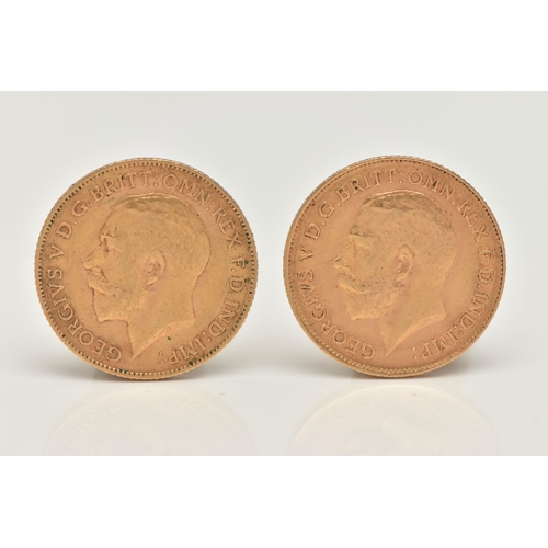 148 - TWO GOLD HALF SOVEREIGN COINS George V 1912, 22ct gold, 19.30mm diameter, approximate gross weight 8... 