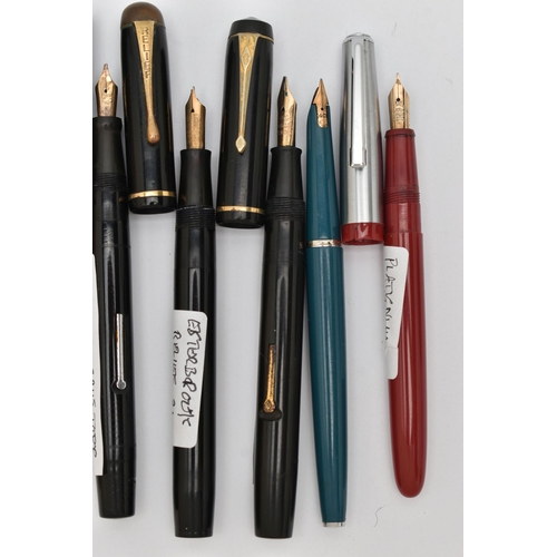 89 - AN ASSORTMENT OF PENS, to include three 'Conway Stewart' fountain pens, nibs stamped 14ct, Esterbroo... 