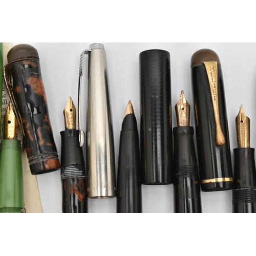 89 - AN ASSORTMENT OF PENS, to include three 'Conway Stewart' fountain pens, nibs stamped 14ct, Esterbroo... 