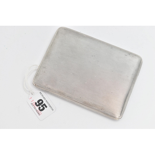 95 - A SILVER CIGARETTE CASE, of a rectangular form, engine turned pattern, sliding mechanism, gilt inter... 