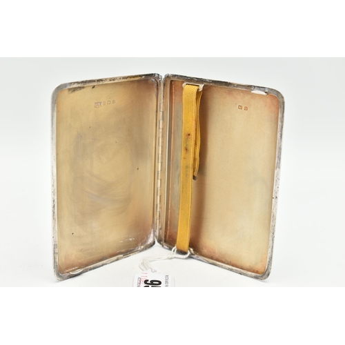 95 - A SILVER CIGARETTE CASE, of a rectangular form, engine turned pattern, sliding mechanism, gilt inter... 