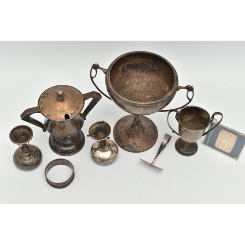 99 - A GROUP OF SILVER ITEMS, to include a trophy cup hallmarked 'Wilmot Manufacturing Co' Birmingham 192... 