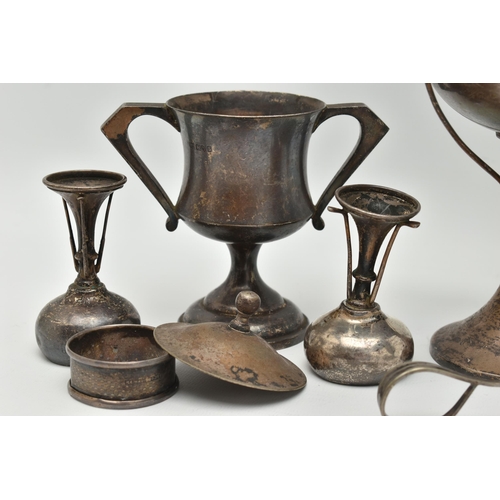 99 - A GROUP OF SILVER ITEMS, to include a trophy cup hallmarked 'Wilmot Manufacturing Co' Birmingham 192... 