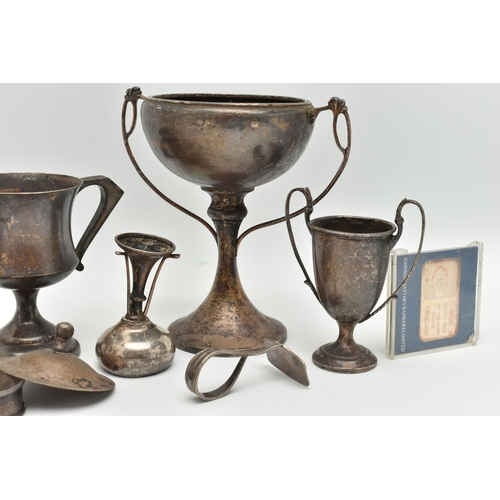 99 - A GROUP OF SILVER ITEMS, to include a trophy cup hallmarked 'Wilmot Manufacturing Co' Birmingham 192... 