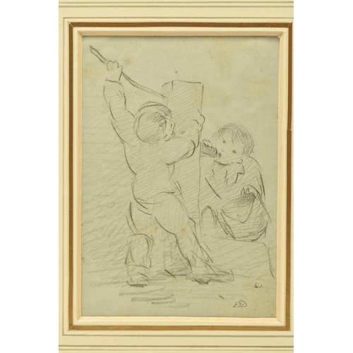 308 - EDWARD T. DAVIS (1883-1867) TWO BOYS AT WATER PUMP, initialled bottom right, pencil on paper, approx... 