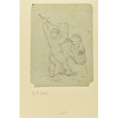 308 - EDWARD T. DAVIS (1883-1867) TWO BOYS AT WATER PUMP, initialled bottom right, pencil on paper, approx... 