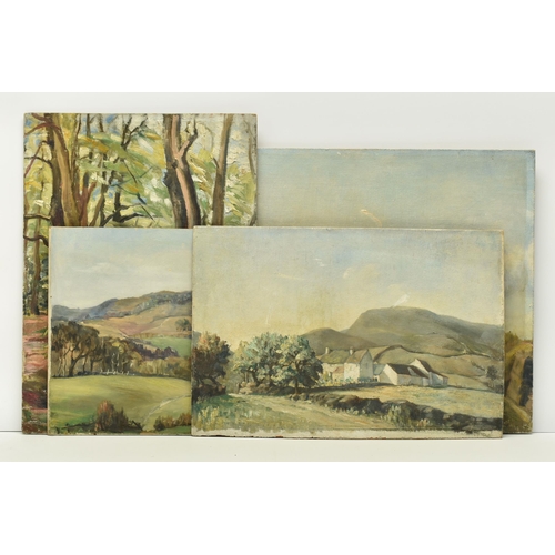 313 - ETHEL POXON (ACTIVE CIRCA 1931-1956) FOUR UNFRAMED LANDSCAPE OILS, comprising 'Over The Border' depi... 