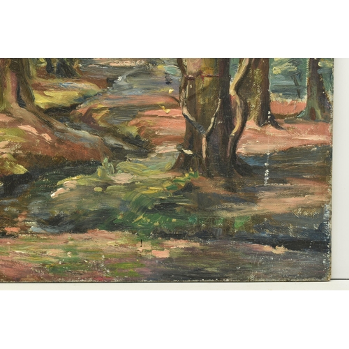 313 - ETHEL POXON (ACTIVE CIRCA 1931-1956) FOUR UNFRAMED LANDSCAPE OILS, comprising 'Over The Border' depi... 