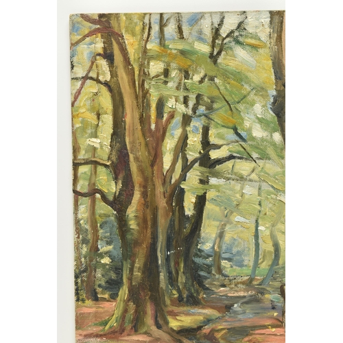 313 - ETHEL POXON (ACTIVE CIRCA 1931-1956) FOUR UNFRAMED LANDSCAPE OILS, comprising 'Over The Border' depi... 