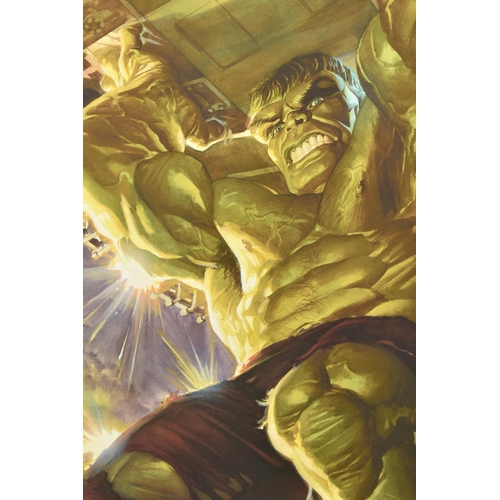 341 - ALEX ROSS FOR MARVEL COMICS 'IMMORTAL HULK', a limited edition print on paper, depicting Hulk liftin... 