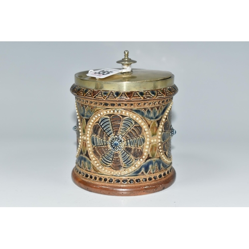 355 - A DOULTON LAMBETH JAR BY FRANK BUTLER, the covered jar having impressed and incised marks to base, w... 