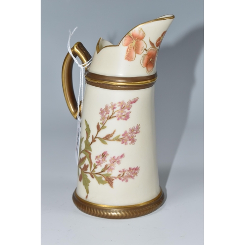 357 - A ROYAL WORCESTER TUSK JUG, decorated with flowers, printed green backstamp, height 14.5cm (1) (Cond... 