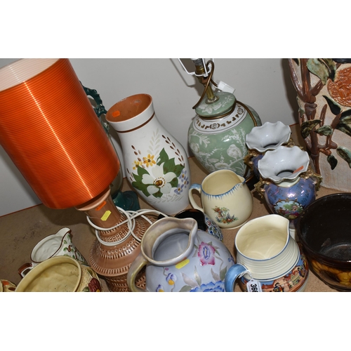 366 - A GROUP OF LARGE VASES, TABLE LAMPS AND PLANTERS,  comprising two 'Indian Tree' planters by H.J. Woo... 