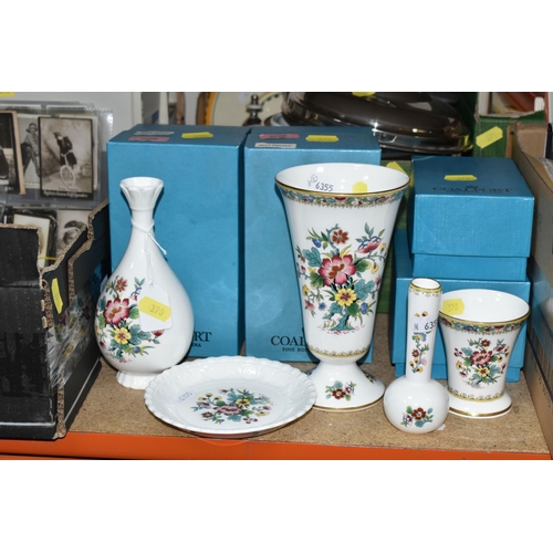 370 - TWO BOXES OF MISCELLANEOUS SUNDRIES, to include five boxed pieces of Coalport 'Ming Rose' pattern gi... 