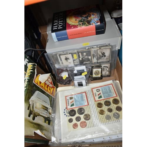 370 - TWO BOXES OF MISCELLANEOUS SUNDRIES, to include five boxed pieces of Coalport 'Ming Rose' pattern gi... 