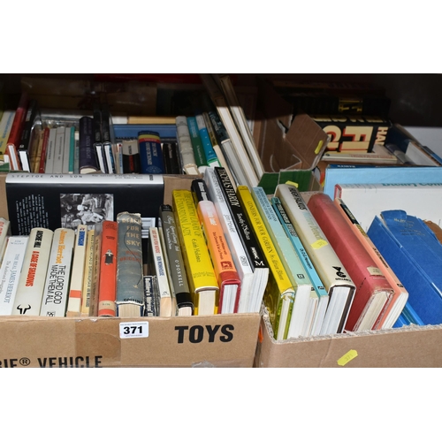 371 - FOUR BOXES OF BOOKS, containing over ninety miscellaneous titles in hardback and paperback formats, ... 