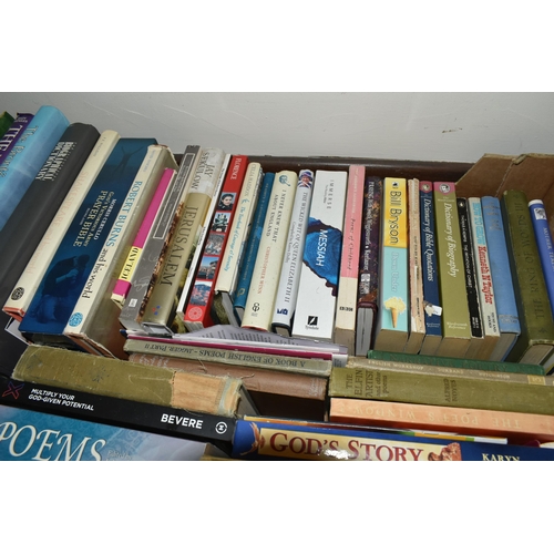 374 - THREE BOXES OF BOOKS containing over 125 miscellaneous titles in hardback and paperback formats, sub... 