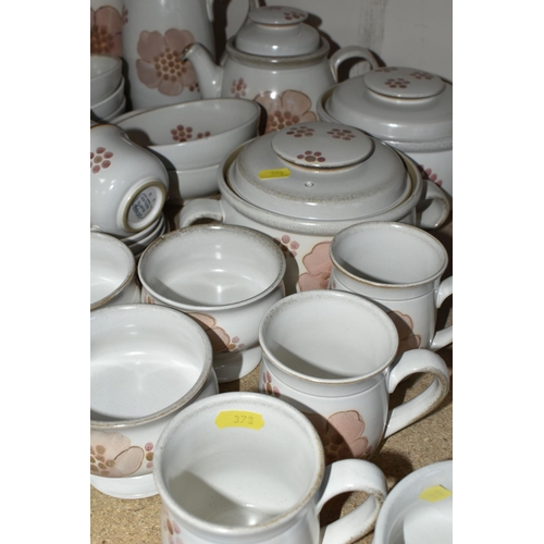 378 - A LARGE QUANTITY OF DENBY 'GYPSY' TEA AND DINNERWARE, comprising two 2 pint saucepans (one missing l... 