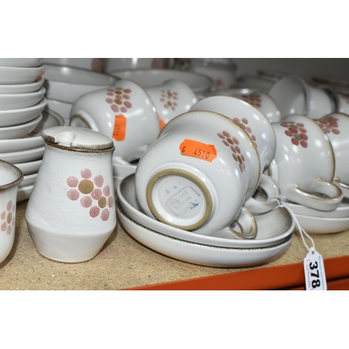 378 - A LARGE QUANTITY OF DENBY 'GYPSY' TEA AND DINNERWARE, comprising two 2 pint saucepans (one missing l... 