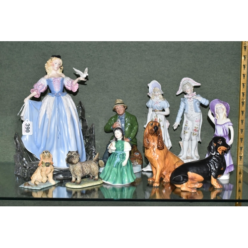 390 - A GROUP OF FIGURINES AND FIGURES OF DOGS, comprising The Franklin Mint/The House of Fabergé 'Princes... 