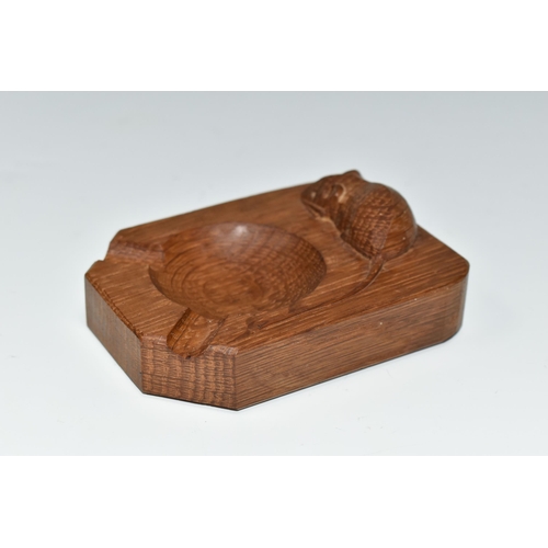 405 - A ROBERT THOMPSON OF KILBURN 'MOUSEMAN' OAK ASHTRAY, carved with signature mouse, length 10cm x widt... 