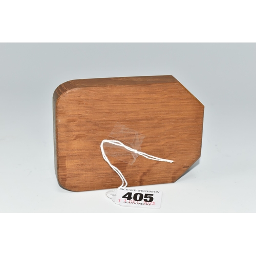 405 - A ROBERT THOMPSON OF KILBURN 'MOUSEMAN' OAK ASHTRAY, carved with signature mouse, length 10cm x widt... 