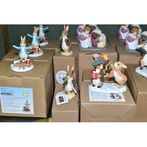 406 - A COLLECTION OF BOXED ENESCO BEATRIX POTTER FIGURES AND CHRISTMAS ORNAMENTS, comprising three x Pete... 