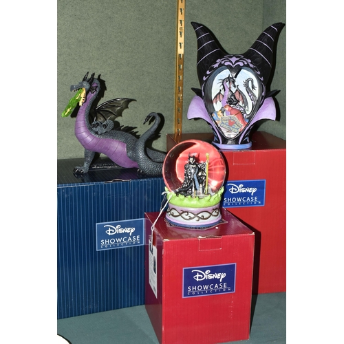 410 - THREE BOXED ENESCO DISNEY SHOWCASE COLLECTION SCULPTURES, comprising Jim Shore Disney Traditions Evi... 