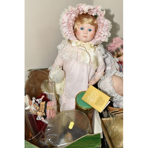 411 - THREE BOXES OF COLLECTABLE PORCELAIN DOLLS,  comprising a Danbury Mint 'Bundle of Joy' 0939, a Frank... 