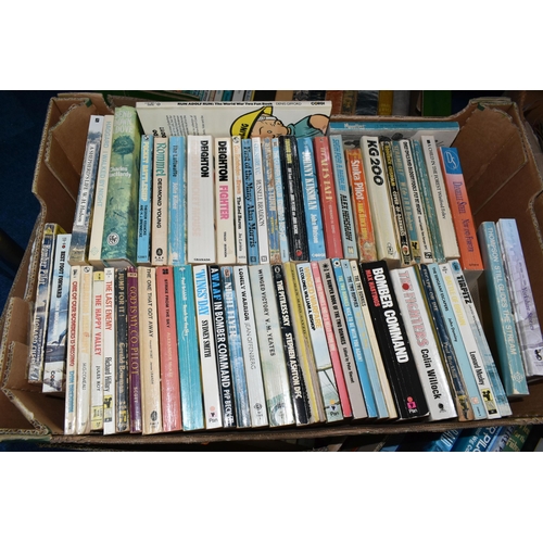 413 - FOUR BOXES OF BOOKS, containing over 170 miscellaneous titles in hardback and paperback formats, sub... 