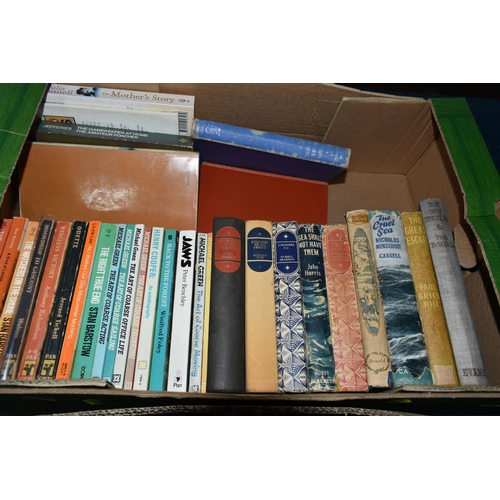 413 - FOUR BOXES OF BOOKS, containing over 170 miscellaneous titles in hardback and paperback formats, sub... 