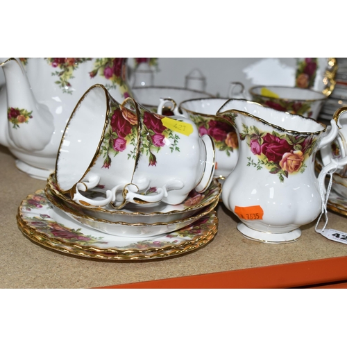 421 - A ROYAL ALBERT 'OLD COUNTRY ROSES' PATTERN TEA SET, comprising teapot, sugar bowl, milk jug, six cup... 