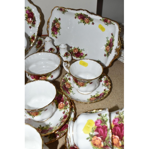 421 - A ROYAL ALBERT 'OLD COUNTRY ROSES' PATTERN TEA SET, comprising teapot, sugar bowl, milk jug, six cup... 