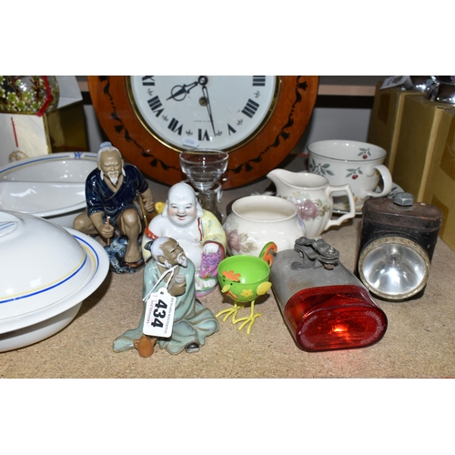 434 - A GROUP OF CERAMICS, comprising a circular Soviet wall clock made by Zantar USSR, with pendulum and ... 