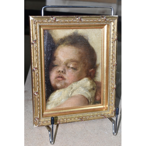 452 - A LATE 19TH / EARLY 20TH CENTURY PORTRAIT OF A SLEEPING BABY, no visible signature, oil on canvas, a... 