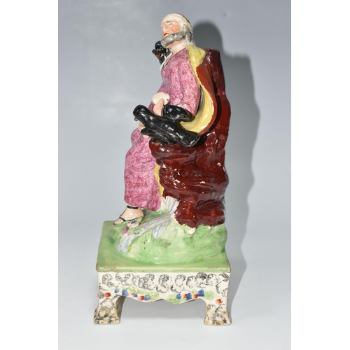 473 - AN EARLY 19TH CENTURY STAFFORDSHIRE EARTHENWARE FIGURE OF ELIJAH AND THE RAVENS, modelled on a squar... 