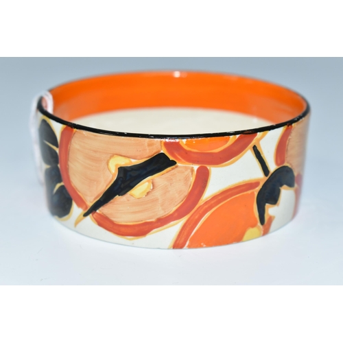 485 - A CLARICE CLIFF 'ORANGE CHINTZ' PATTERN POT, painted with stylised orange flowers with black foliage... 