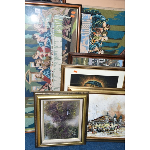 492 - 20TH CENTURY PAINTINGS AND NEEDLEWORK PICTURES ETC, comprising two Colin Maxwell Parsons oils on can... 