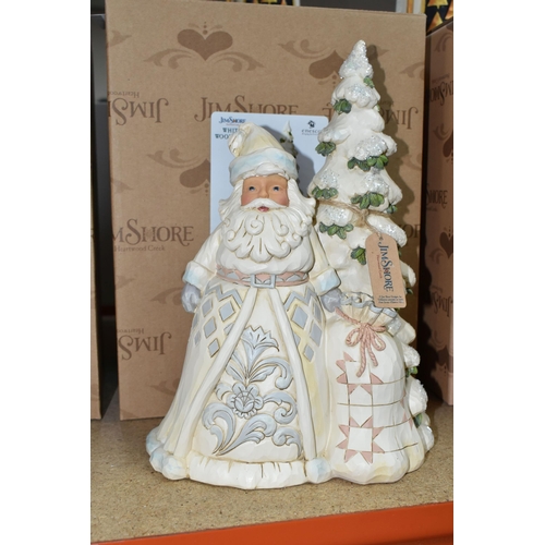 495 - TWELVE BOXED JIM SHORE RESIN CHRISTMAS FIGURES, comprising five 'White Woodland' Father Christmas fi... 