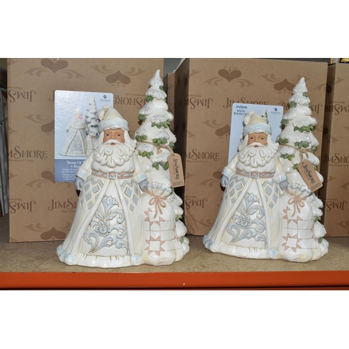 495 - TWELVE BOXED JIM SHORE RESIN CHRISTMAS FIGURES, comprising five 'White Woodland' Father Christmas fi... 