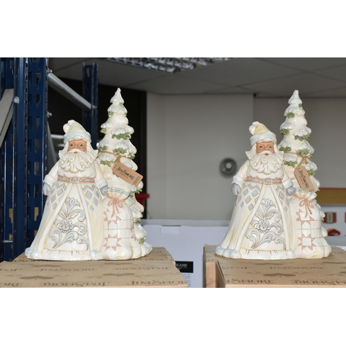 495 - TWELVE BOXED JIM SHORE RESIN CHRISTMAS FIGURES, comprising five 'White Woodland' Father Christmas fi... 