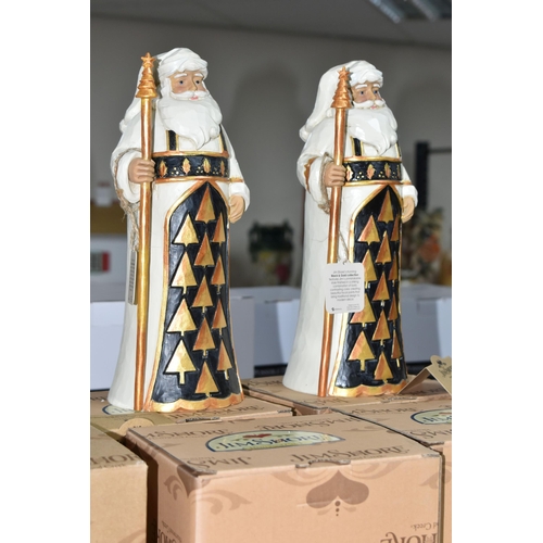 495 - TWELVE BOXED JIM SHORE RESIN CHRISTMAS FIGURES, comprising five 'White Woodland' Father Christmas fi... 