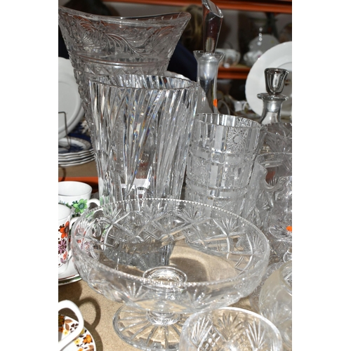 500 - A QUANTITY OF CUT AND PRESSED GLASS WARES ETC, to include a Web Corbett rose bowl and boxed fruit bo... 