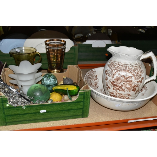 501 - TWO BOXES AND LOOSE CERAMICS AND GLASS ETC, to include six Wedgwood 'Baby Owls' collectors plates, t... 